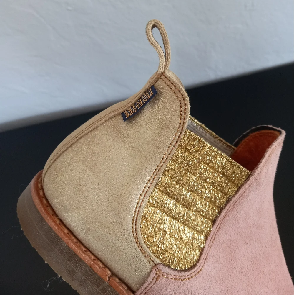 Penelope Chilvers Patchwork Safari Chelsea Boots Pink Gold 40EU